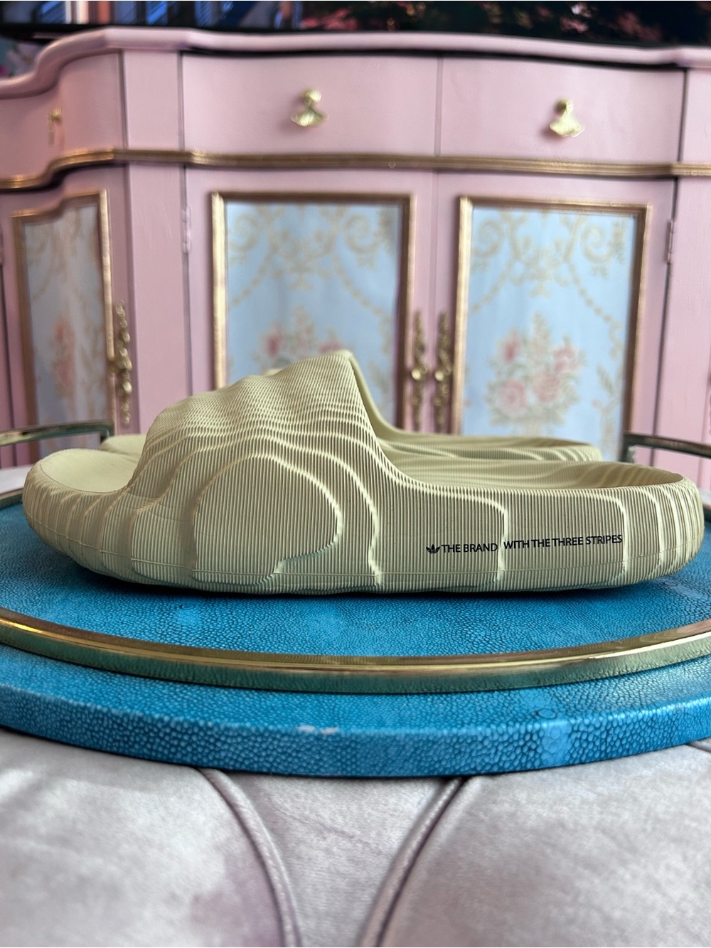 adidas Pale Yellow Ribbed Foam Slide - Picture 3 of 4